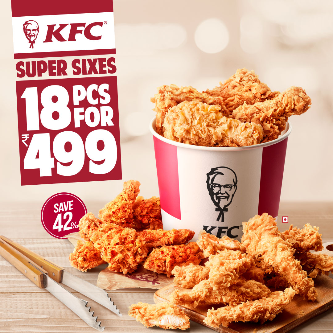 KFC Deal KFC Super Sixes 18pc Chicken at Rs 499 only [42 OFF